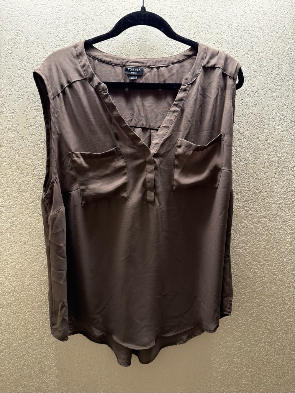 torrid Brown Sleeveless V-Neck Double Pocket Top